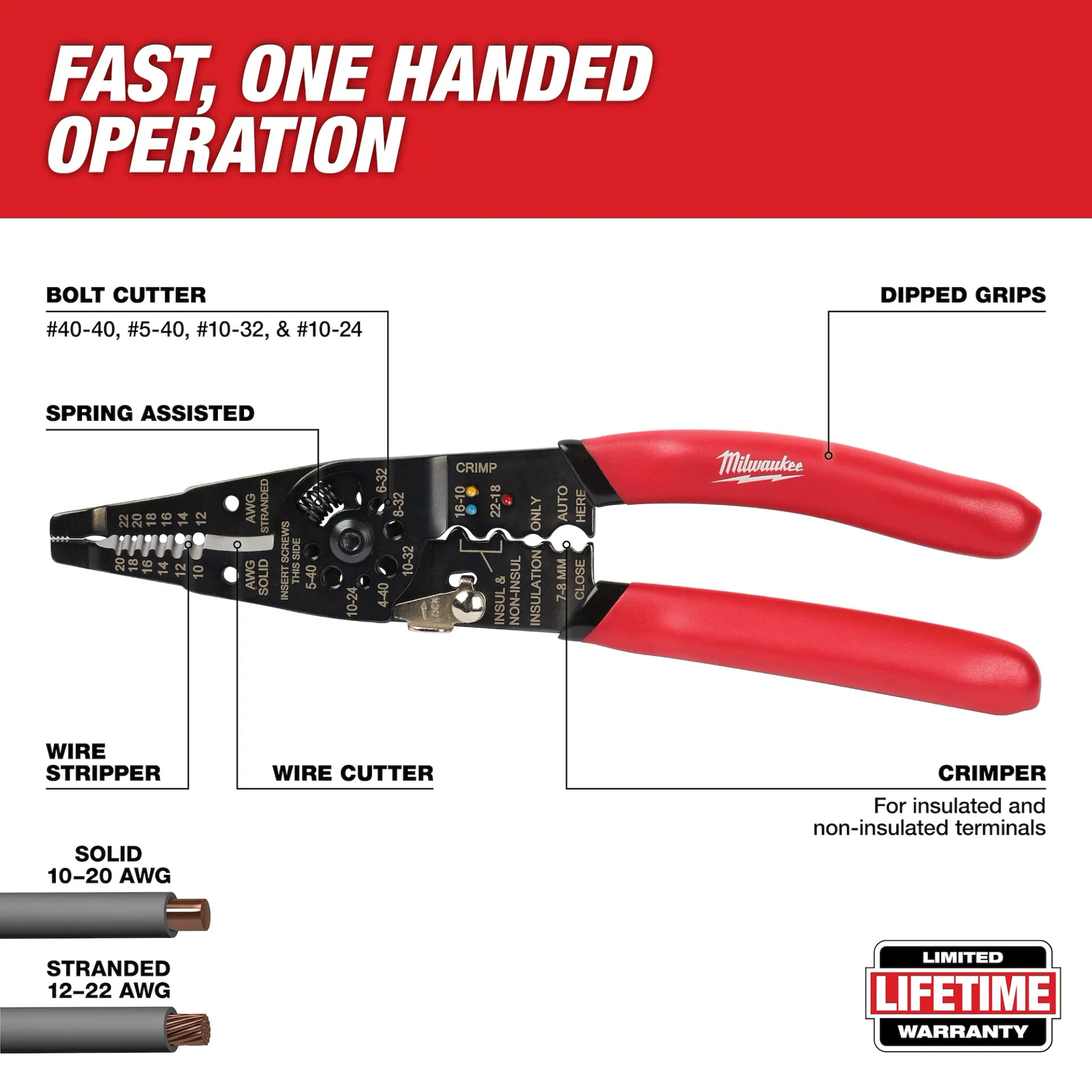 Milwaukee Electric Tool Multi-Purpose Wire Stripper with Crimper from GME Supply